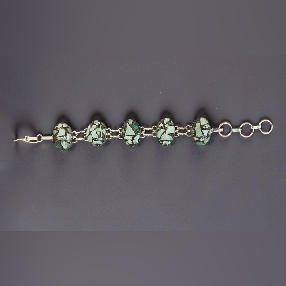 Gorgeous copper turquoise 925 Sterling silver bracelet beautiful vintage Stampd
